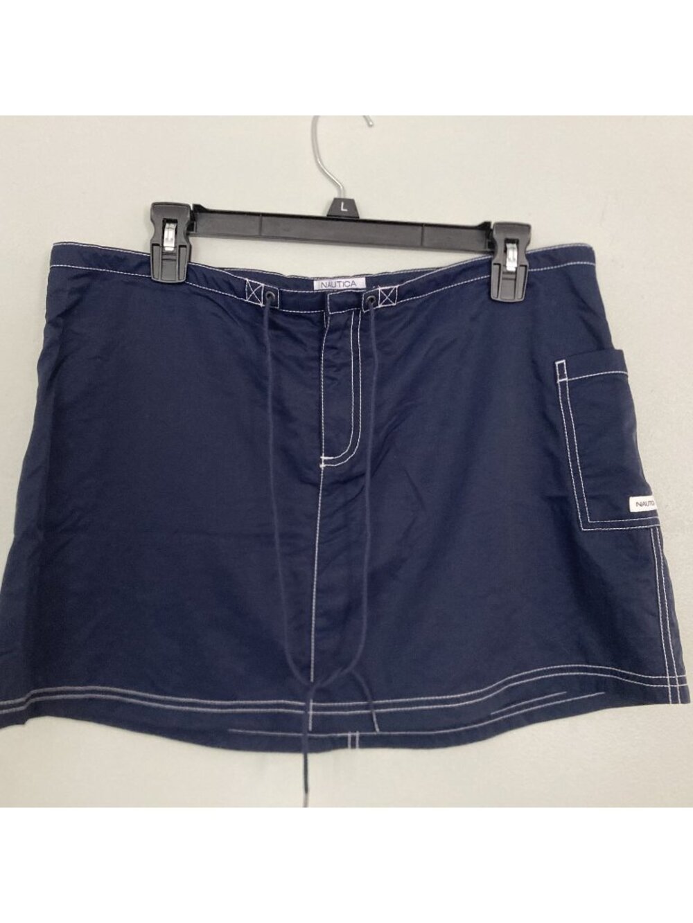 Nautica Womens Navy Blue Swim Skirt Large With Contrast Stitching & Side Pocket